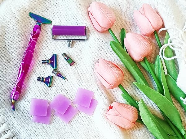 Diamond Art tool Color: Purple Pen , Colorful Metal Tips,red roller