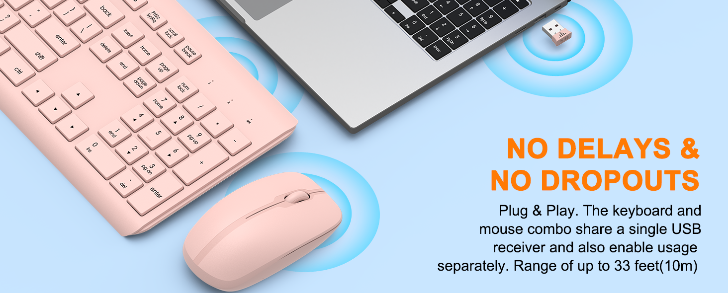 Wireless Keyboard and Mouse Combo Full Size Silent Ergonomic Keyboard Mouse Cordless Mouse Keyboard