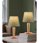 GOEBLESON 12" Wood Bedside Table Lamps Set of 2, Small Desk Lamps for Small Places, 3 Color Tempe...