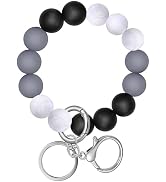M-Plateau Wristlet Keychain, Silicone Beaded Wrist keychain with Key Ring for Women, Elastic Keyc...