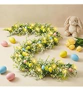 6FT Lighted Easter Egg Garland, Battery Operated Spring Garland with Warm White LED Lights, Easte...