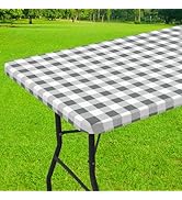 Smiry Rectangle Picnic Table Cloth, Elastic Waterproof Fitted Vinyl Tablecloth for 6 FT Tables, F...
