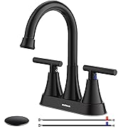 Faucets for Sink 3 Hole, Hurran 4 inch Matte Black, Pop-up Drain and 2 Supply Hoses, Stainless St...