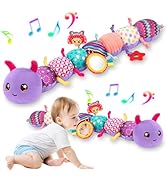 Baby Sensory Toys for 0-6 6-12 Months, Musical Stuffed Caterpillar Toy with Crinkle Rattle Mirror...