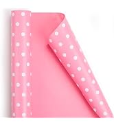 Flyhill Pink Wrapping Paper Roll-46.8sqft(17 Inch X 32.8 ft)-Reversible Gift Wrap Paper with Polk...