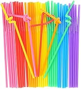 HANSGO Disposable Colorful Drinking Straws, 100PCS 7 Colors Flexible Straws,13inch Extra Long Str...