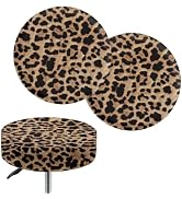 Pzuqiu Leopard Pattern 2 Pcs Round Stool Covers with Elastic Band Stretchy Round Chair Stool Seat...
