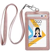Teskyer Leather ID Badge Holder, Vertical PU Leather ID Badge Holder with 1 Clear ID Window & 1 C...