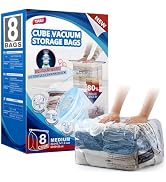 TAILI 8 Pack Vacuum Storage Bags for Travel, Cube Medium Size (25x19x11 inch), Reusable Space Sav...