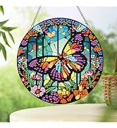 Tontut Hanging Decorations Diamond Painting Kits, Window Pendant DIY Butterfly Flower Diamond Pai...