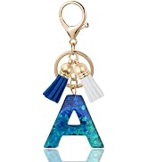 ANHBKAR Initial Letter Keychain Cute Resin with 2 PU Tassel, Letter Keychain for Backpack Charms,...