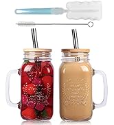 Yirilan 2 Pack 24Oz Mason Jar Cups,Mason Jars with Handle,Mason Jar Drinking Glasses,Mason Jar wi...