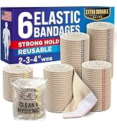 High-Performance Elastic Bandage Wrap - 6 Pack (2x2in, 2x3in, 2x4in) - Self-Closing Strong Compre...
