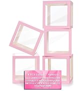 Pink Transparent Balloon Boxes with Letters, 5 Clear Baby Boxes with 78 Letters & Numbers for Bri...