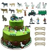 20PCS Mini Farm Cake Topper Set, Tree Animal Tractor Cake Topper for Boy Girl Birthday Party Deco...