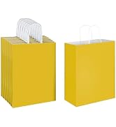 Oikss 50 Pack 10x5x13 Yellow Kraft Paper Bags with Handles Bulk for Birthday Party Favors Grocery...