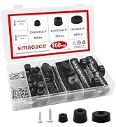 smseace 160PCS(3 Sizes) Black Rubber Feet Boxed for Cutting Board,Built-in Stainless Steel Gasket...