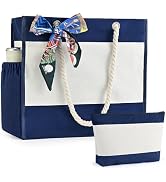 TAOZIM Beach Tote with Makeup Bag, Waterproof Canvas Beach Bag w/Ribbon Personalized Gifts for Wo...