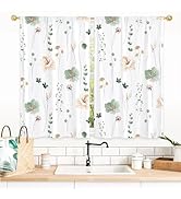 Gibelle Floral Kitchen Curtains Boho Country Sage Green Flower Small Short Small Short Cafe Tier ...