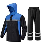 ProHydra Mens Rain Suits with Air Vents Reflective Waterproof Rain Gear Breathable Jacket Pants f...