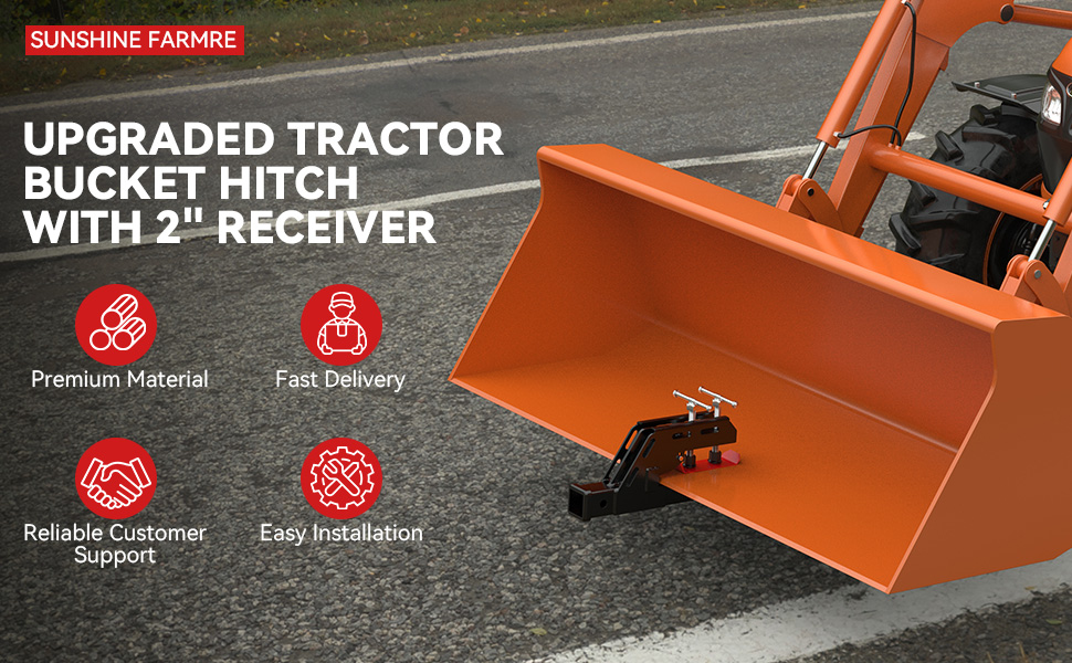 clamp on trailer hitch receiver 2" ball mount adapter for tractor bucket Kubota Deere Bobcat