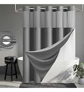 Dynamene Grey Hook Free Shower Curtain & Snap in Fabric Liner with Magnets, Waffle Weave Shower C...