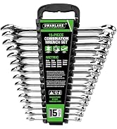 SWANLAKE 15-Piece Metric Combination Wrench Set, 12-Point Max Torque Open End Wrench Set, Cr-V St...