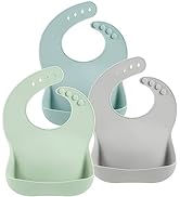 PandaEar 3 Pack Silicone Baby Bibs for Boys Girls| Waterproof Toddler Bibs| Adjustable Unisex Bab...