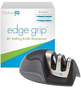 KitchenIQ 50009 Edge Grip 2-Stage Knife Sharpener, Black, Coarse & Fine Sharpeners, Compact for E...