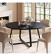 LVB Black Round Dining Table, Modern Wood Metal Kitchen Table, Industrial Small Dinner Room for 4...