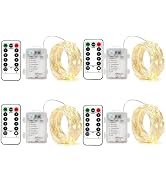 BXROIU 4 Pack Battery Operated Fairy String Lights, 8 Modes 5M Silver Wire with Remote & Timer - ...