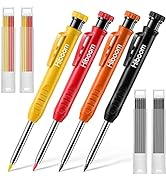 Hiboom 4 Pcs Mechanical Carpenter Pencils with 28 Pcs Refills, Deep Hole Marker Set Built in Shar...