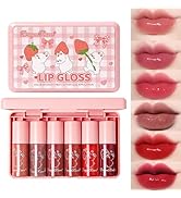 Eakroo 6 Colors Lip Gloss Set, Hydrating Korean Lip Gloss for Women, Non-Sticky Lip Oil Stain, Li...