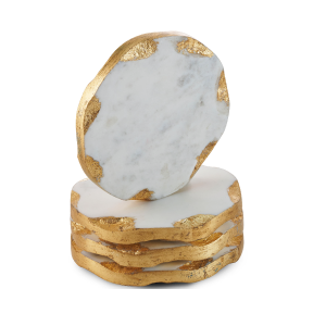 Godinger Round Coasters Gold Edge, Marble Coaster Set