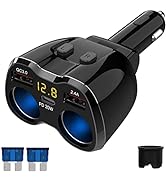 2 Socket Cigarette Lighter Splitter, 150W Cigarette Lighter Adapter PD20W USB-C Car Charger and 1...