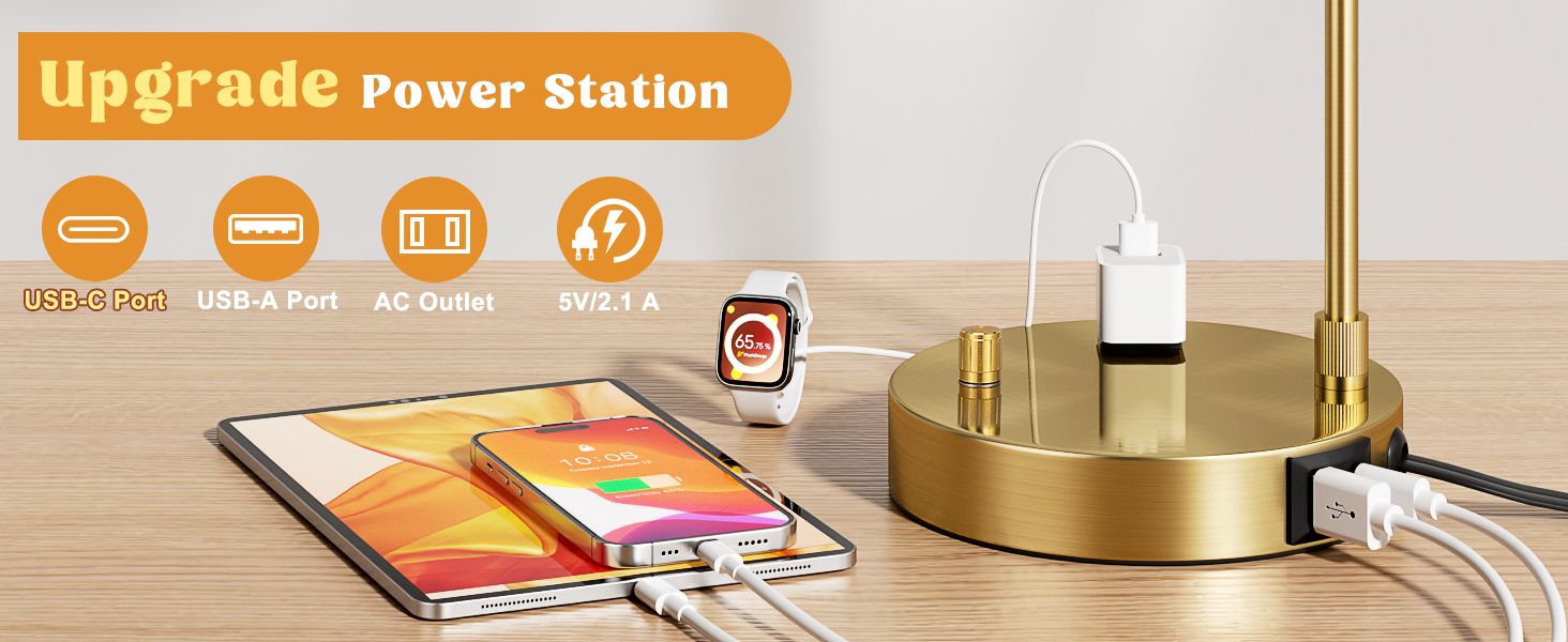 lamp with usb port and outlet
