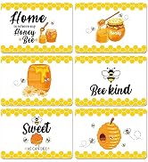 Honey Bee Placemats Set of 6 Summer Plastic Table Mats Yellow Bee Theme Placemats Washable Farmho...