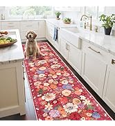Floral Hallway Runner Carpet Non-Slip, 2x10 Washable Rug Ultra-Thin Soft for Hallways, Kitchen Ma...