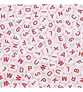 600pcs Acrylic Letter Beads Alphabet Red Letters White Round Bead, 4x7mm, for Friendship Bracelet...