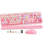 Wireless Keyboard and Mouse Combo, Cute Retro Typewriter Keyboard with Round Keycaps and Magnetic...