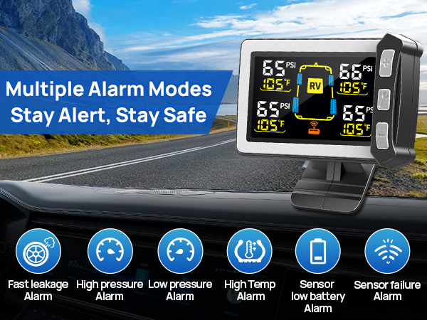 Masoll RV TPMS with Multiple alarm modes,with 8 Sensors, Signal Booster, stay alert, stay safe