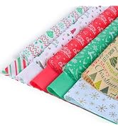 BLEWINDZ 150 Sheets Christmas Tissue Paper, 20" x 20", 10 Festive Designs, Ideal for Gift Wrappin...