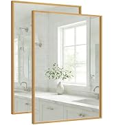 Pocetry 2-Pack 24"x36" Vintage Gold Bathroom Mirror, Antique Brass Deep-Set Metal Frame, Heavy-Du...