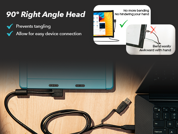 90 degrees right angle head let you easy connect your devices