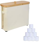 Toilet Paper Storage Basket, Toilet Paper Organizer with Bamboo Lid Handle for Bathroom, Free Sta...