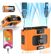 20000mAh Portable Waist Fan, 16000RPM Strong Airflow, Rechargeable Clip On Belt Fan, 10 Speed, Du...