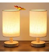 Oizuon Small Table Lamp Set of 2, Square Short Bedside Lamps 2700K Warm LED with Linen Shade & Wo...
