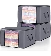 3 Pack Clothes Storage Bags, 90L Large Blanket Storage Bag Comforter Storage Bin with Reinforced ...