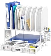 FANXIYQ Metal Desk Organizer with Sliding Drawer, 7-Section File Organizer for Desk, Desktop File...