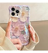 QLTYPRI Case for iPhone 11, Laser Colorful Retro Oil Painting Flower Pattern Cute Curly Wave Fram...